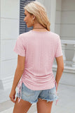Eyelet Round Neck Short Sleeve T-Shirt - Trendsi - Flyclothing LLC