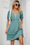 V-Neck Puff Sleeve Dress - Trendsi - Flyclothing LLC