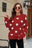 Heart Pattern Lantern Sleeve Round Neck Tunic Sweater - Trendsi - Flyclothing LLC