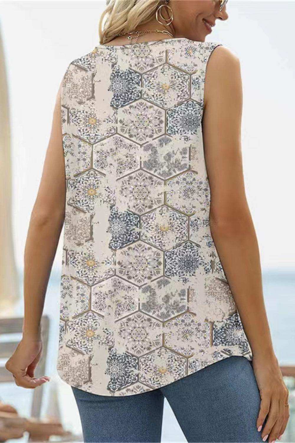 Printed Square Neck Curved Hem Tank - Trendsi - Flyclothing LLC
