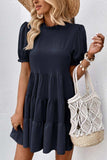Puff Sleeve Tie Back Tiered Dress - Trendsi - Flyclothing LLC