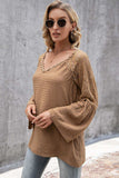 V-Neck Spliced Lace Flare Sleeve Top - Trendsi - Flyclothing LLC