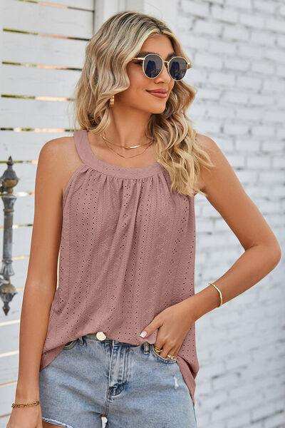 Openwork Round Neck Wide Strap Tank - Trendsi - Flyclothing LLC