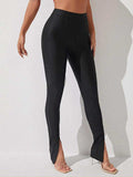 High Waist Slit Skinny Pants - Trendsi - Flyclothing LLC