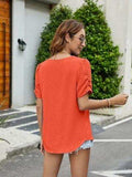 Ruched Short Sleeve V-Neck Blouse - Trendsi - Flyclothing LLC