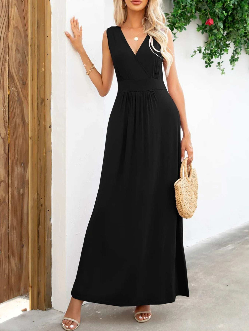 Surplice Neck Sleeveless Maxi Dress - Trendsi - Flyclothing LLC
