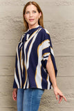 Tie Neck Printed Slit Sleeve Blouse - Trendsi - Flyclothing LLC