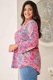 Plus Size Printed Notched Long Sleeve Blouse - Trendsi - Flyclothing LLC