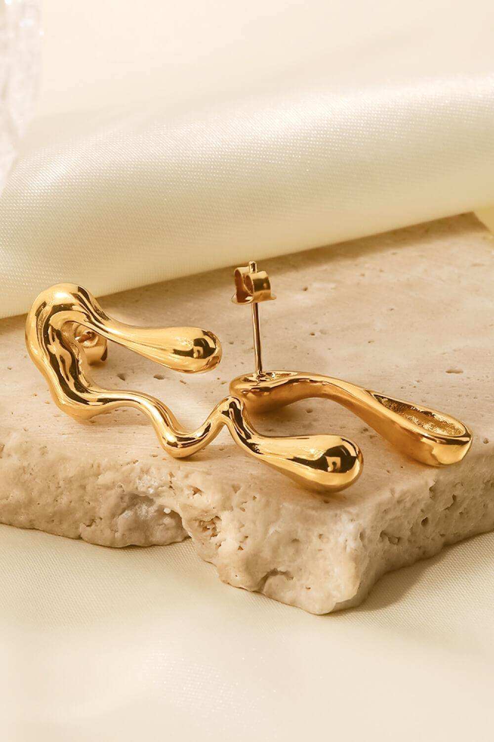 18K Gold Plated Geometric Mismatched Earrings - Trendsi - Flyclothing LLC