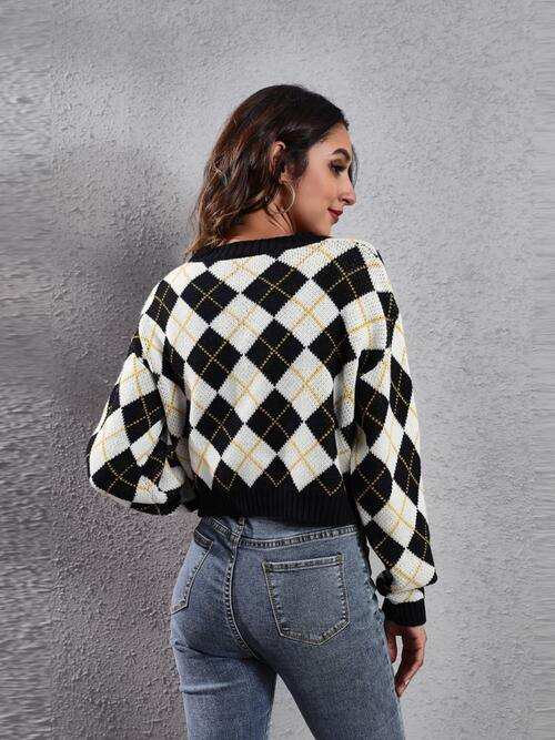 Geometric Button Up Long Sleeve Cardigan - Trendsi - Flyclothing LLC