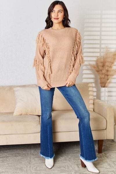 And The Why Tassel Detail Long Sleeve Sweater - Trendsi - Flyclothing LLC