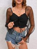 Drawstring Flounce Sleeve Cropped Top - Trendsi - Flyclothing LLC