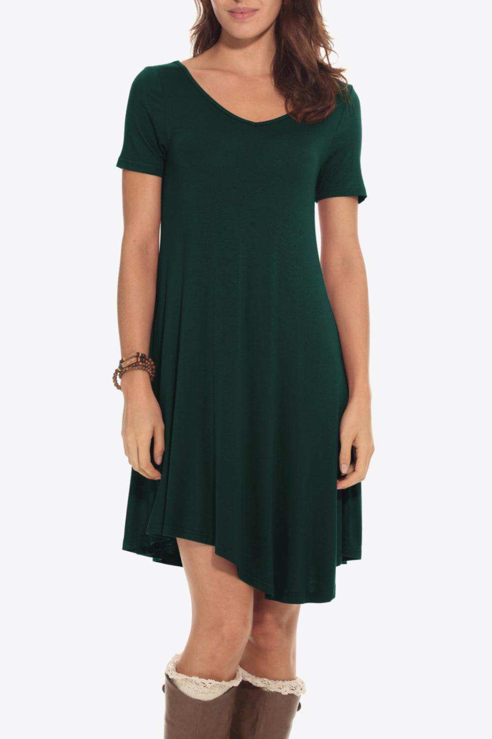 Short Sleeve V-Neck Knee-Length Dress - Trendsi - Flyclothing LLC
