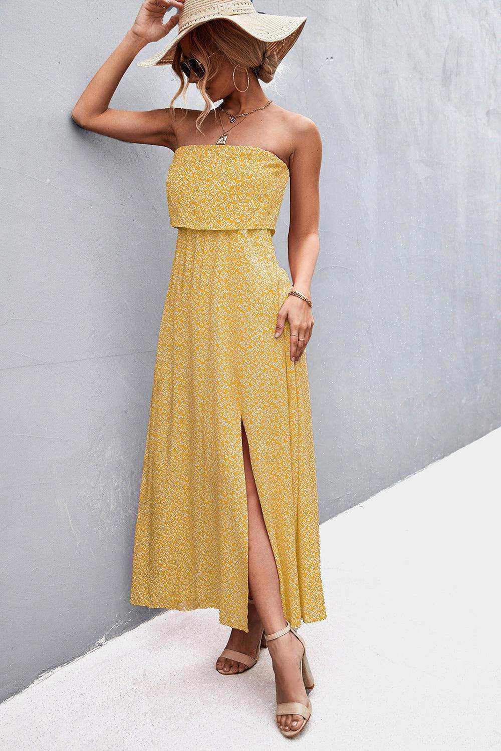 Strapless Split Maxi Dress - Trendsi - Flyclothing LLC