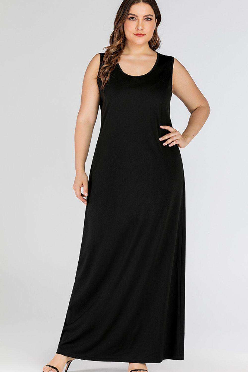 Plus Size Scoop Neck Maxi Tank Dress - Trendsi - Flyclothing LLC