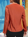 Notched Neck Long Sleeve Top - Trendsi - Flyclothing LLC