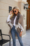 Striped Fringe Detail Long Sleeve Poncho - Trendsi - Flyclothing LLC