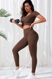 V-Neck Crop Top and High Waistband Long Active Pants - Trendsi - Flyclothing LLC