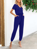Short Sleeve V-Neck Jumpsuit with Pockets - Trendsi - Flyclothing LLC