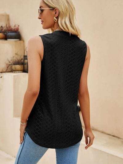 Eyelet Notched Tank - Trendsi - Flyclothing LLC