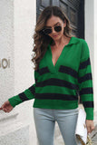 Striped Johnny Collar Sweater - Trendsi - Flyclothing LLC