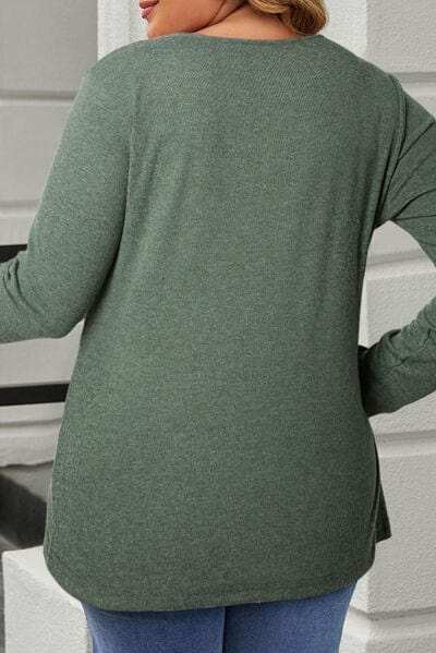 Plus Size Half Snap Long Sleeve T-Shirt - Trendsi - Flyclothing LLC