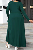 Plus Size Round Neck Long Sleeve Maxi Dress with Pockets - Trendsi - Flyclothing LLC
