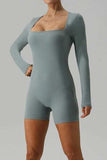 Square Neck Long Sleeve Active Romper - Trendsi - Flyclothing LLC