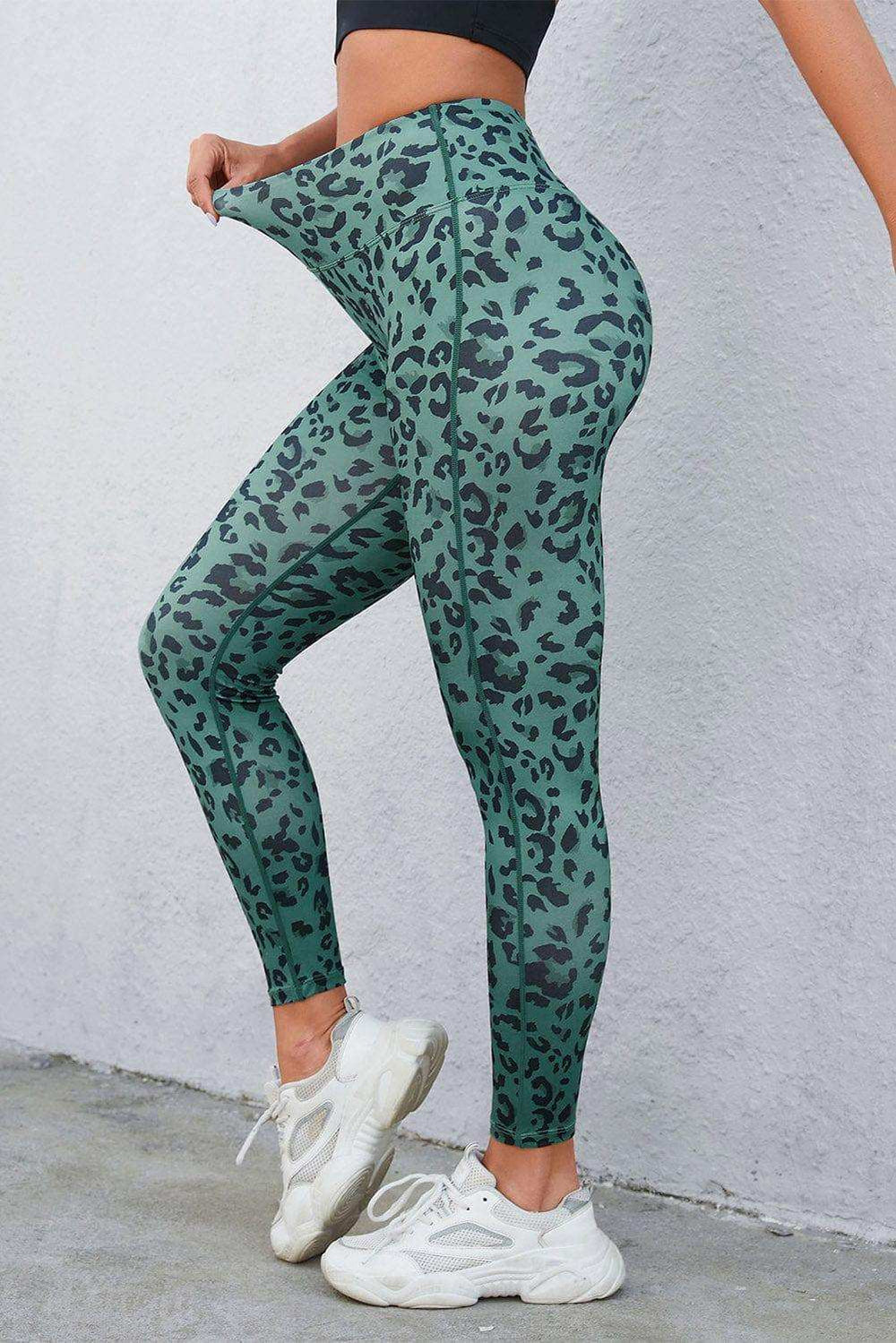Leopard Print Wide Waistband Leggings - Trendsi - Flyclothing LLC