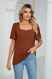Square Neck Puff Sleeve Tee Shirt - Trendsi - Flyclothing LLC