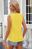 Eyelet Round Neck Wide Strap Tank - Trendsi - Flyclothing LLC