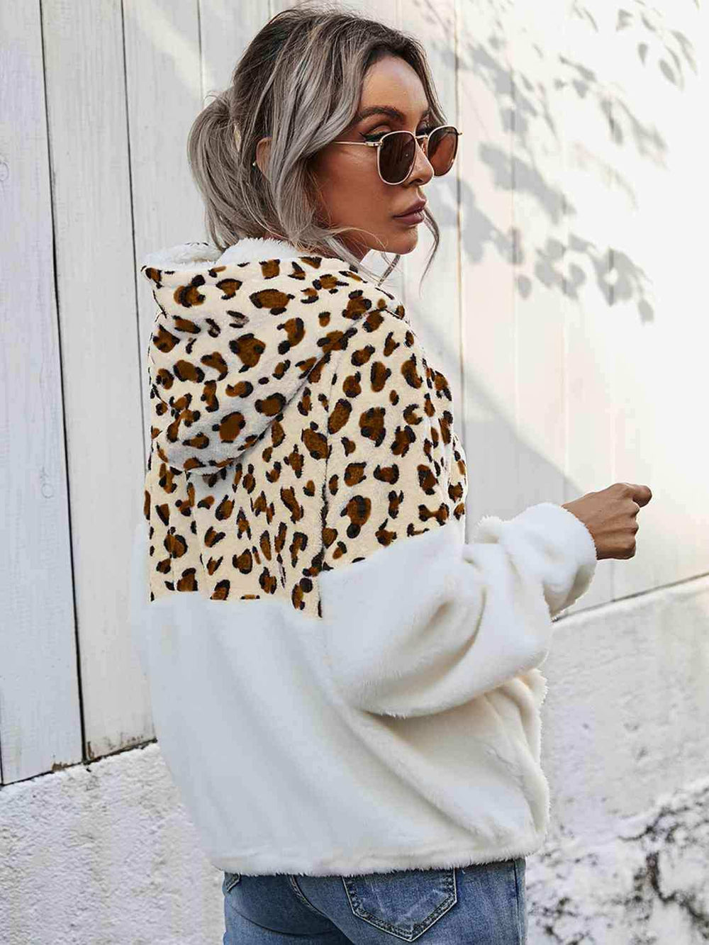 Leopard Half-Zip Dropped Shoulder Hoodie - Trendsi - Flyclothing LLC