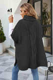 Cable-Knit Turtleneck Slit Sweater - Trendsi - Flyclothing LLC