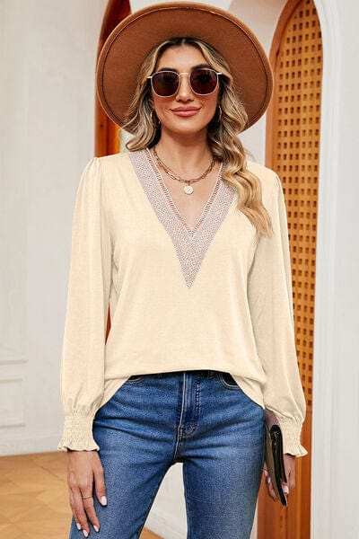 V-Neck Long Sleeve T-Shirt - Trendsi - Flyclothing LLC