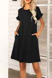 Flounce Sleeve Round Neck Dress with Pockets - Trendsi - Flyclothing LLC