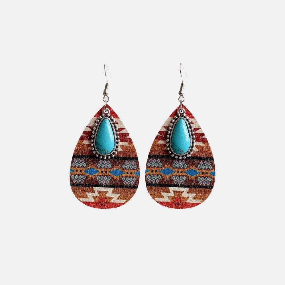 Turquoise Teardrop Shape Wooden Dangle Earrings - Trendsi - Flyclothing LLC