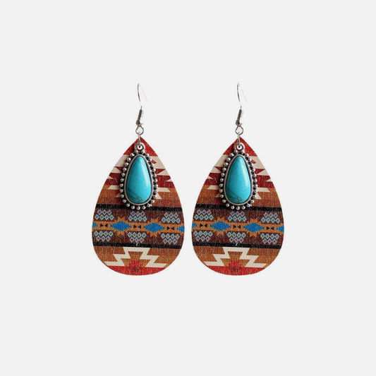 Turquoise Teardrop Shape Wooden Dangle Earrings - Trendsi - Flyclothing LLC