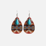Turquoise Teardrop Shape Wooden Dangle Earrings - Trendsi - Flyclothing LLC