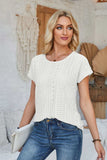 Eyelet Round Neck Rolled Short Sleeve T-Shirt - Trendsi - Flyclothing LLC