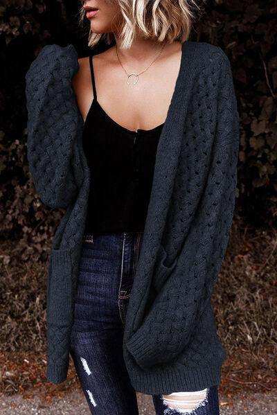 Open Front Dropped Shoulder Cardigan with Pockets - Trendsi - Flyclothing LLC