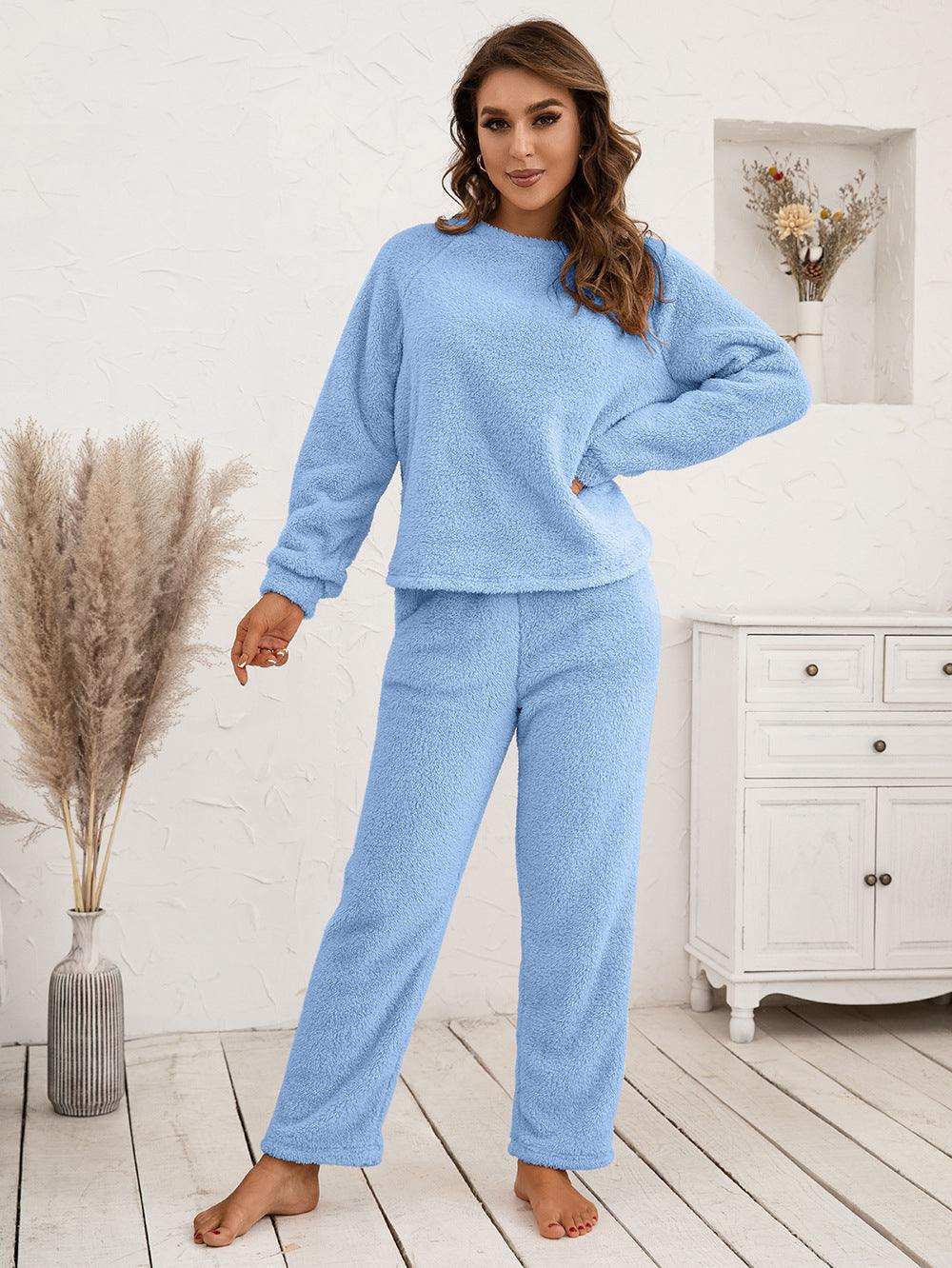 Teddy Long Sleeve Top and Pants Lounge Set - Trendsi - Flyclothing LLC
