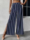 Striped Slit Wide Leg Pants - Trendsi - Flyclothing LLC