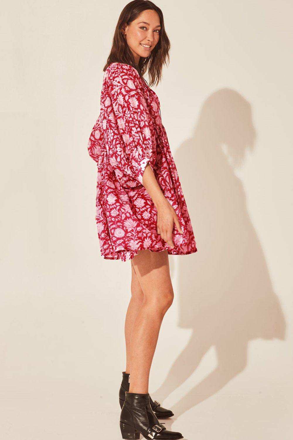 Floral Tie Neck Lantern Sleeve Dress - Trendsi - Flyclothing LLC