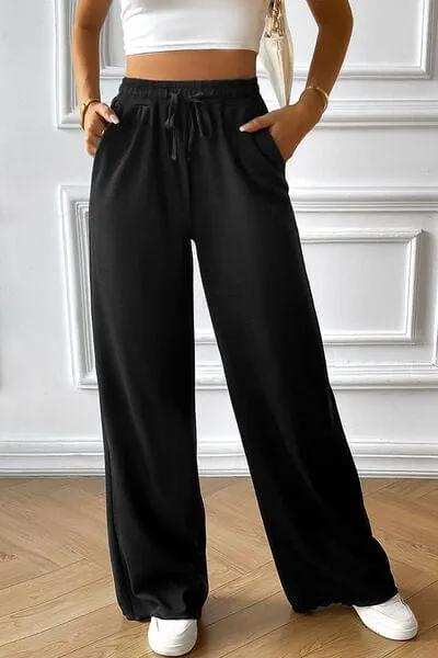 Drawstring Wide Leg Pants with Pocketed - Trendsi - Flyclothing LLC