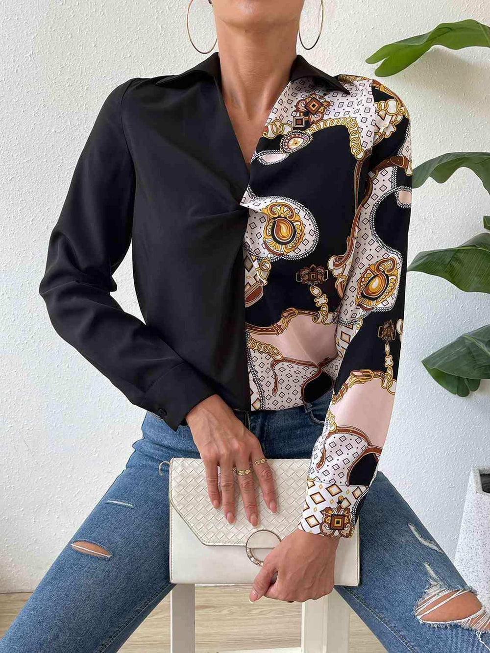 Twist Front Collared Blouse - Trendsi - Flyclothing LLC