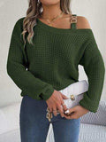 Asymmetrical Neck Long Sleeve Sweater - Trendsi - Flyclothing LLC