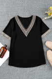 Contrast V-Neck Blouse - Trendsi - Flyclothing LLC