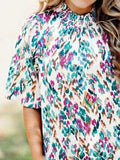 Printed Mock Neck Half Sleeve Blouse - Trendsi - Flyclothing LLC
