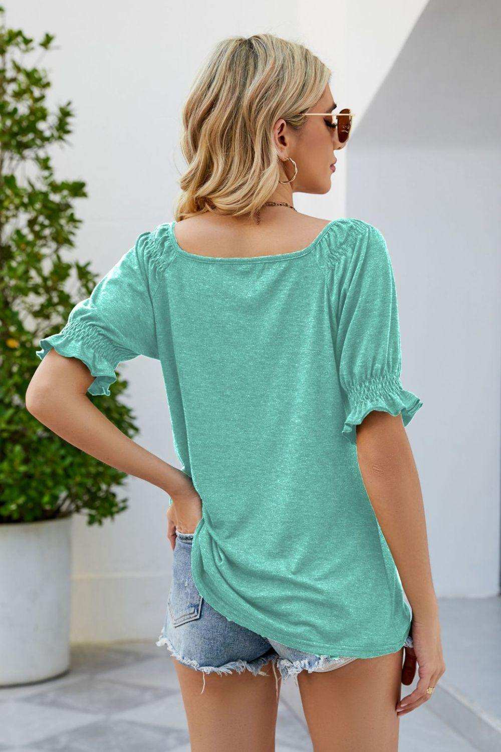 Short Flounce Sleeve Top - Trendsi - Flyclothing LLC