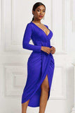 High-low Ruched Surplice Long Sleeve Dress - Trendsi - Flyclothing LLC